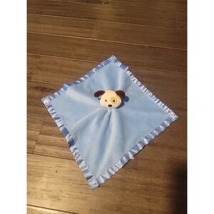Baby Essentials Blue Satin Puppy Dog Security Blanket Lovey Rattle Toy Brown Eye